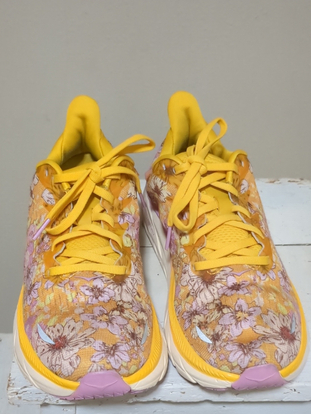 Hoka x Free People Movement Clifton 8 Floral Athletic Shoes Yellow & Purple